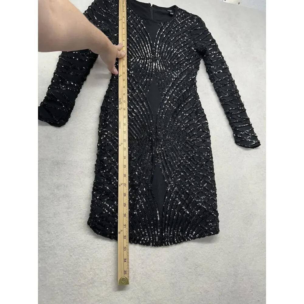 Windsor Black Sequin Mini Dress Formal Semi Formal Size Small Stunning Long Sl - Picture 7 of 10